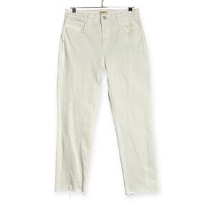 L'AGENCE SADA Cropped Slim High Rise Jeans SIZE 27 White Denim Raw Hem Straight